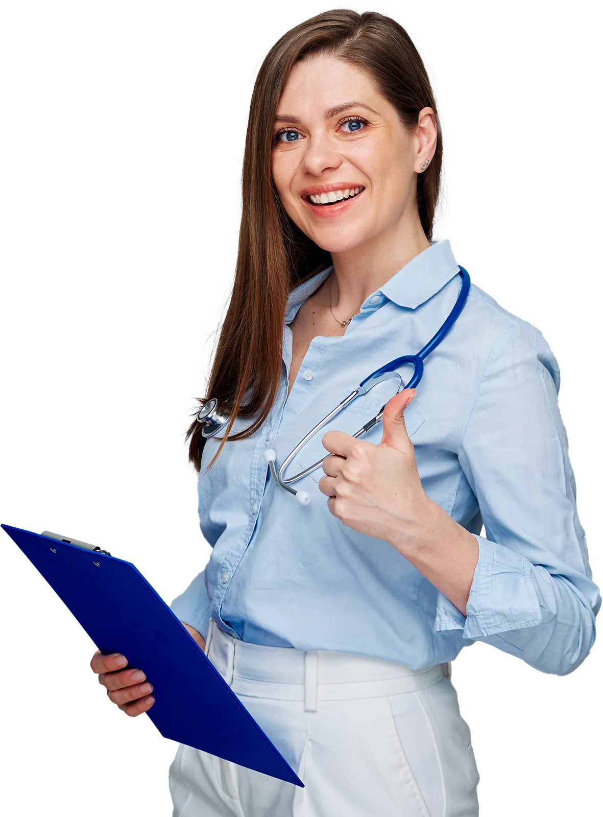 Eine Person hält ein Klemmbrett